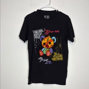 Bleaker & Mercer Black Bandana Bear T Shirt. Born With Silver Spoon. Size S